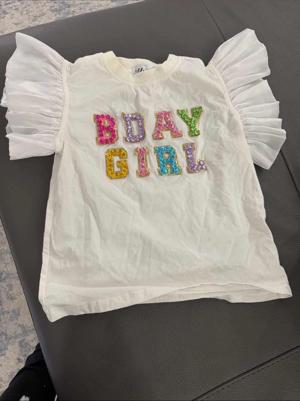 Birthday Girl White Ruffle Sleeve Tee